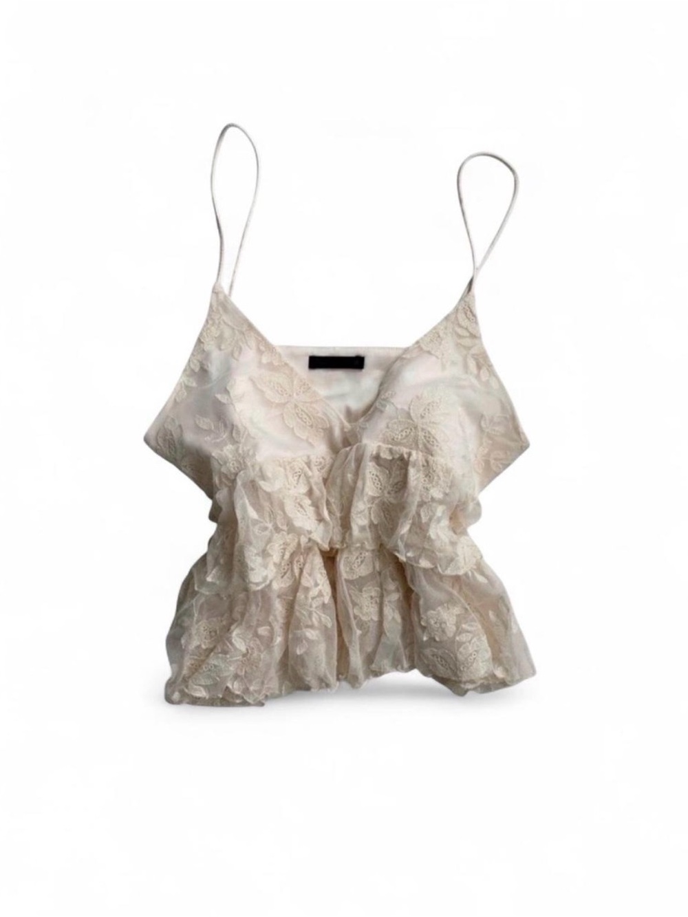 Zara boho ruffled lace babydoll cami top cream size S